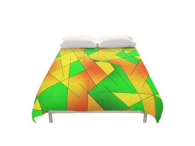 Duvet Covers-ABSTRACT LINES #1 Duvet Covers-Greens &amp; Oranges &amp; Yellows-from COLORADDICTED.COM-