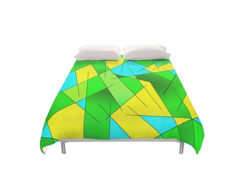 Duvet Covers-ABSTRACT LINES #1 Duvet Covers-Greens &amp; Yellows &amp; Light Blues-from COLORADDICTED.COM-