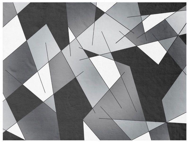 Fleece Blankets-ABSTRACT LINES #1 Fleece Blankets-Black, Grays & White-from COLORADDICTED.COM-