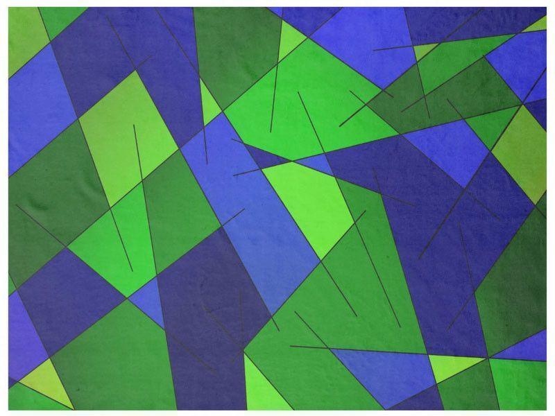 Fleece Blankets-ABSTRACT LINES #1 Fleece Blankets-Blues &amp; Greens-from COLORADDICTED.COM-