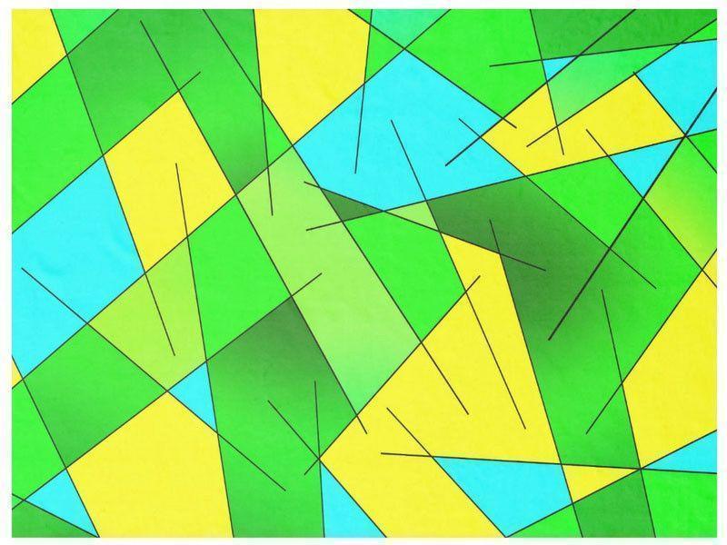 Fleece Blankets-ABSTRACT LINES #1 Fleece Blankets-Greens, Yellows &amp; Light Blues-from COLORADDICTED.COM-