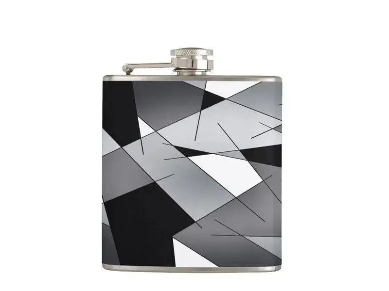 Hip Flasks-ABSTRACT LINES #1 Hip Flasks-Black & Grays & White-from COLORADDICTED.COM-