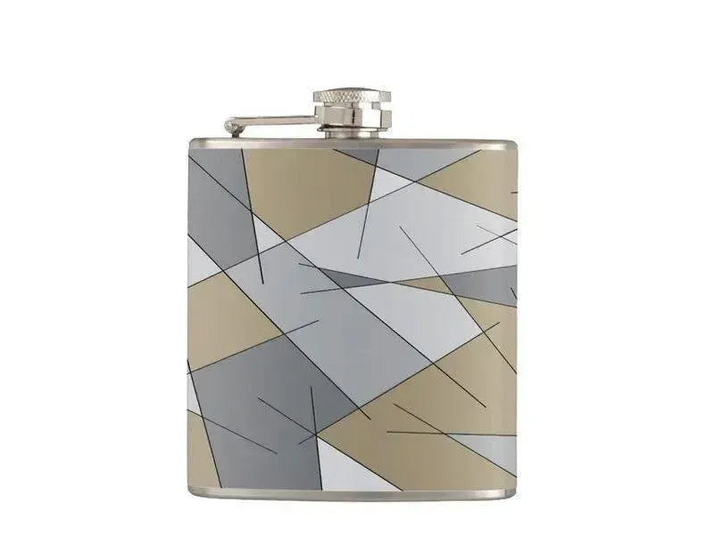 Hip Flasks-ABSTRACT LINES #1 Hip Flasks-Grays & Beiges-from COLORADDICTED.COM-