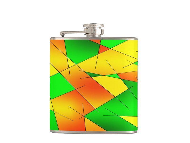 Hip Flasks-ABSTRACT LINES #1 Hip Flasks-Greens &amp; Oranges &amp; Yellows-from COLORADDICTED.COM-