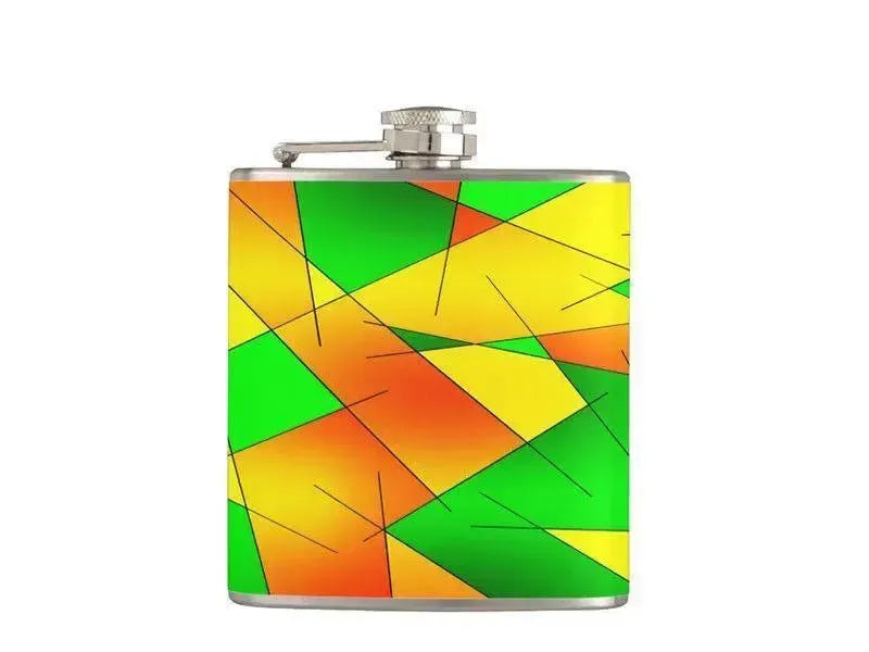 Hip Flasks-ABSTRACT LINES #1 Hip Flasks-Greens & Oranges & Yellows-from COLORADDICTED.COM-