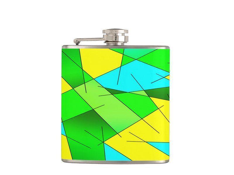 Hip Flasks-ABSTRACT LINES #1 Hip Flasks-Greens &amp; Yellows &amp; Light Blues-from COLORADDICTED.COM-
