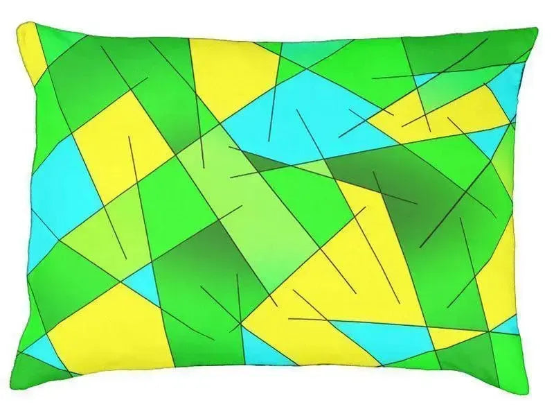 Dog Beds-ABSTRACT LINES #1 Indoor/Outdoor Dog Beds-Greens, Light Blue & Yellow-from COLORADDICTED.COM-