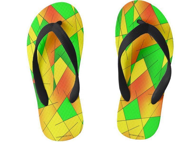Kids Flip Flops-ABSTRACT LINES #1 Kids Flip Flops-Greens &amp; Oranges &amp; Yellows-from COLORADDICTED.COM-