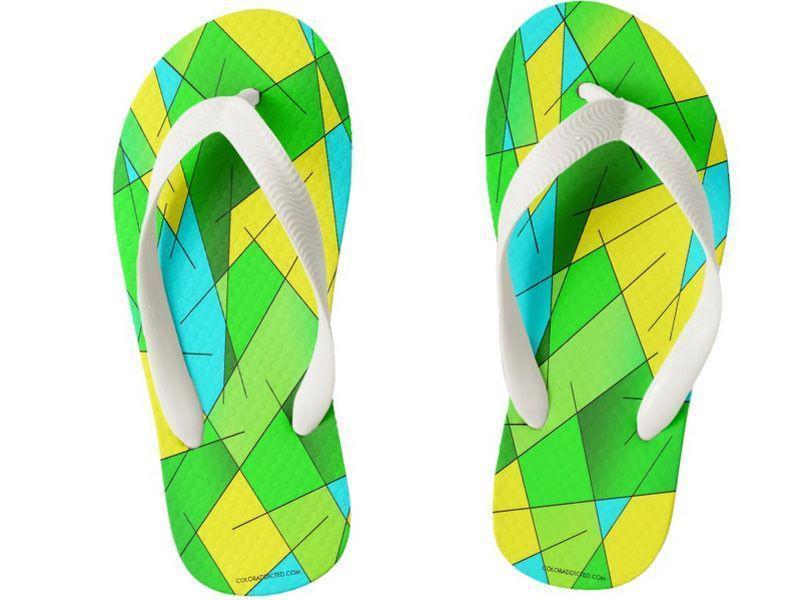 Kids Flip Flops-ABSTRACT LINES #1 Kids Flip Flops-Greens &amp; Yellows &amp; Light Blues-from COLORADDICTED.COM-