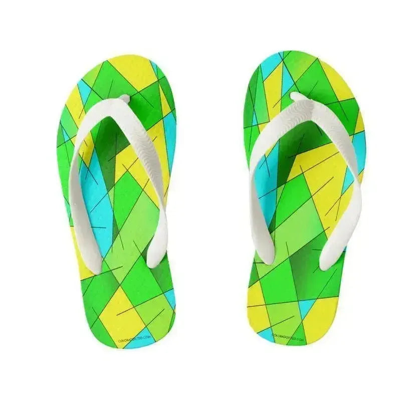 Kids Flip Flops-ABSTRACT LINES #1 Kids Flip Flops-Greens & Yellows & Light Blues-from COLORADDICTED.COM-