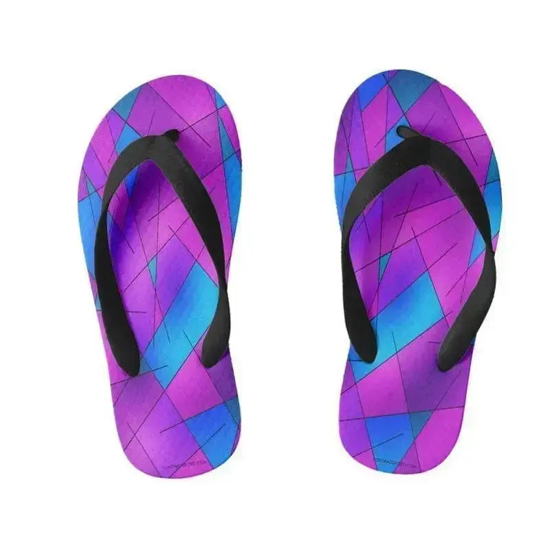 Kids Flip Flops-ABSTRACT LINES #1 Kids Flip Flops-Purples & Violets & Fuchsias & Turquoises-from COLORADDICTED.COM-