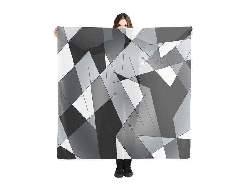 Large Square Scarves &amp; Shawls-ABSTRACT LINES #1 Large Square Scarves &amp; Shawls-Black &amp; Grays &amp; White-from COLORADDICTED.COM-