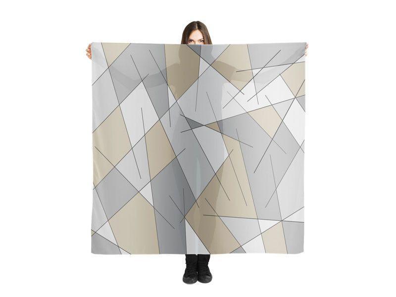 Large Square Scarves &amp; Shawls-ABSTRACT LINES #1 Large Square Scarves &amp; Shawls-Grays &amp; Beiges-from COLORADDICTED.COM-