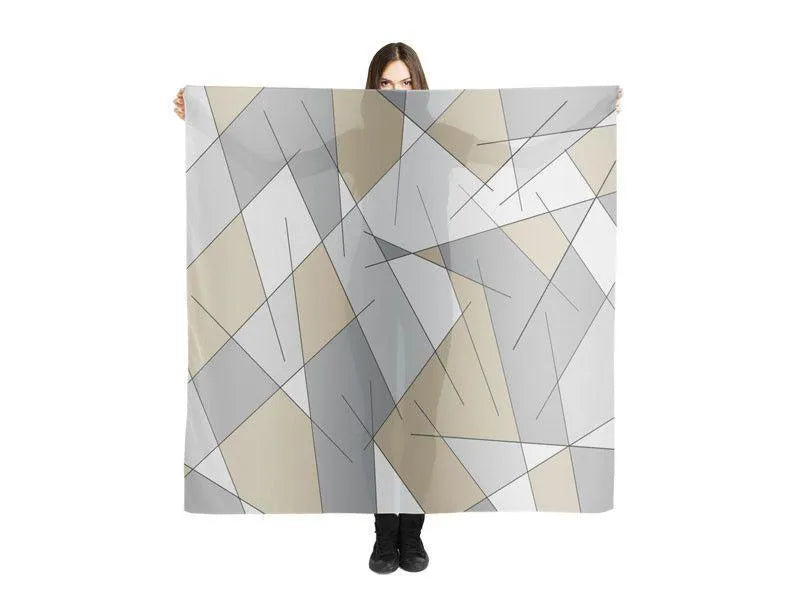 Large Square Scarves & Shawls-ABSTRACT LINES #1 Large Square Scarves & Shawls-Grays & Beiges-from COLORADDICTED.COM-