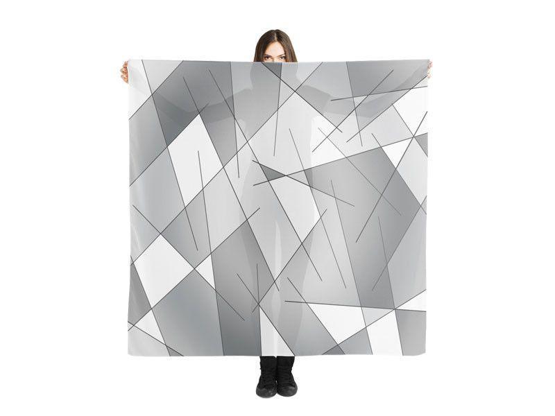 Large Square Scarves &amp; Shawls-ABSTRACT LINES #1 Large Square Scarves &amp; Shawls-Grays &amp; White-from COLORADDICTED.COM-