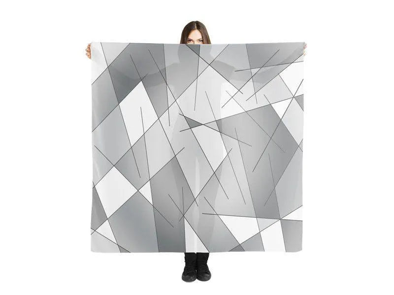 Large Square Scarves & Shawls-ABSTRACT LINES #1 Large Square Scarves & Shawls-Grays & White-from COLORADDICTED.COM-