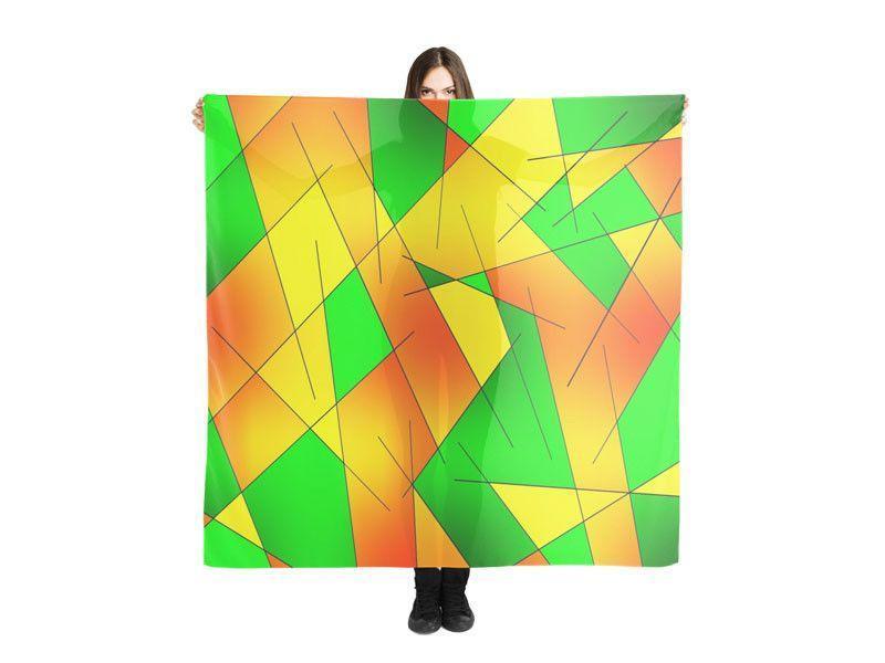 Large Square Scarves &amp; Shawls-ABSTRACT LINES #1 Large Square Scarves &amp; Shawls-Greens &amp; Oranges &amp; Yellows-from COLORADDICTED.COM-