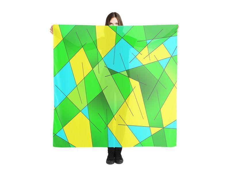 Large Square Scarves &amp; Shawls-ABSTRACT LINES #1 Large Square Scarves &amp; Shawls-Greens &amp; Yellows &amp; Light Blues-from COLORADDICTED.COM-