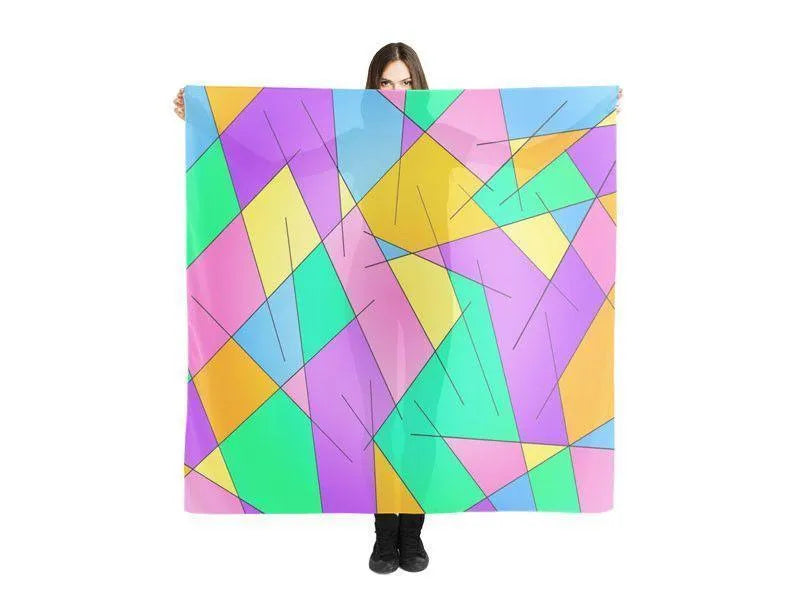 Large Square Scarves & Shawls-ABSTRACT LINES #1 Large Square Scarves & Shawls-Multicolor Light-from COLORADDICTED.COM-