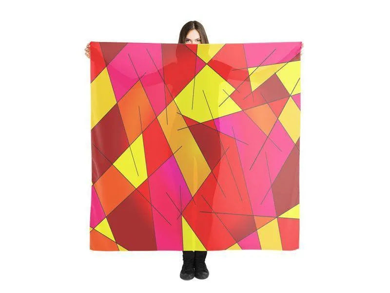 Large Square Scarves & Shawls-ABSTRACT LINES #1 Large Square Scarves & Shawls-Reds & Oranges & Yellows & Fuchsias-from COLORADDICTED.COM-