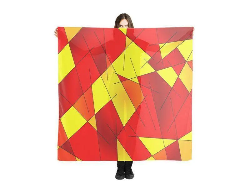 Large Square Scarves & Shawls-ABSTRACT LINES #1 Large Square Scarves & Shawls-Reds & Oranges & Yellows-from COLORADDICTED.COM-
