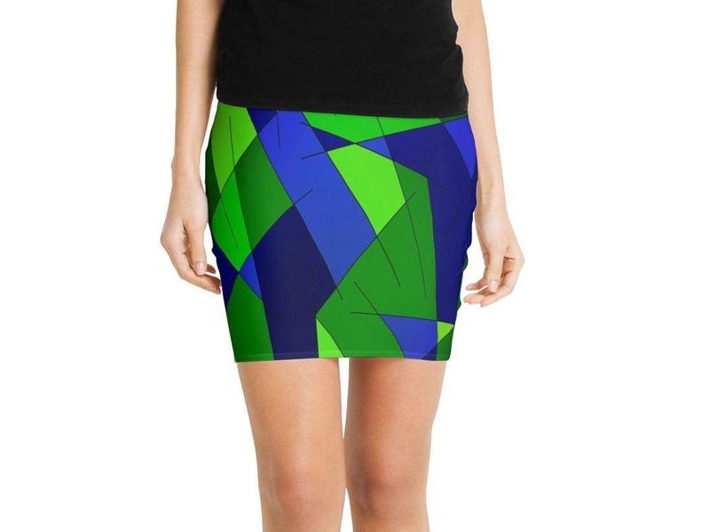 Mini Pencil Skirts-ABSTRACT LINES #1 Mini Pencil Skirts-Blues &amp; Greens-from COLORADDICTED.COM-