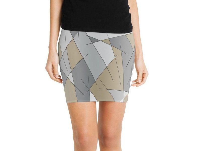 Mini Pencil Skirts-ABSTRACT LINES #1 Mini Pencil Skirts-Grays &amp; Beiges-from COLORADDICTED.COM-