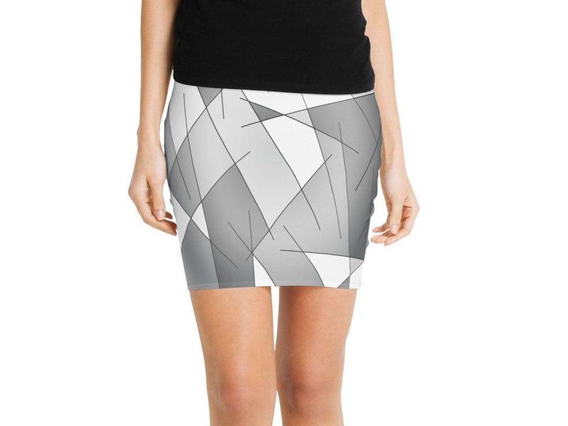 Mini Pencil Skirts-ABSTRACT LINES #1 Mini Pencil Skirts-Grays &amp; White-from COLORADDICTED.COM-