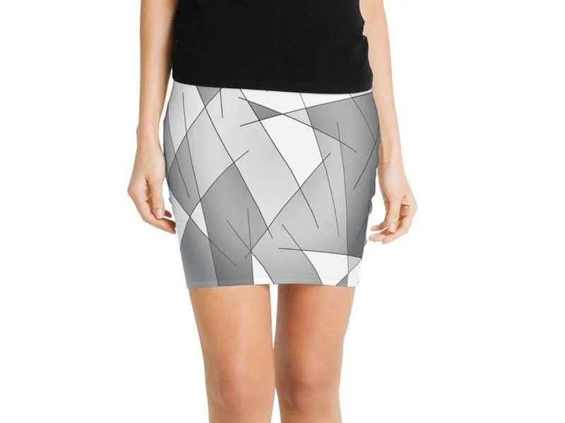 Mini Pencil Skirts-ABSTRACT LINES #1 Mini Pencil Skirts-Grays & White-from COLORADDICTED.COM-