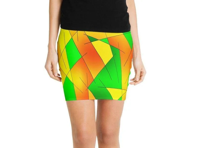 Mini Pencil Skirts-ABSTRACT LINES #1 Mini Pencil Skirts-Greens & Oranges & Yellows-from COLORADDICTED.COM-