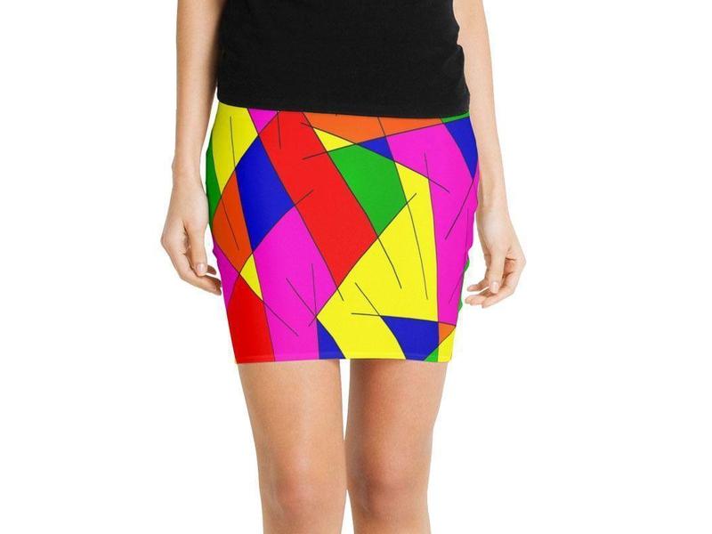 Mini Pencil Skirts-ABSTRACT LINES #1 Mini Pencil Skirts-Multicolor Bright-from COLORADDICTED.COM-