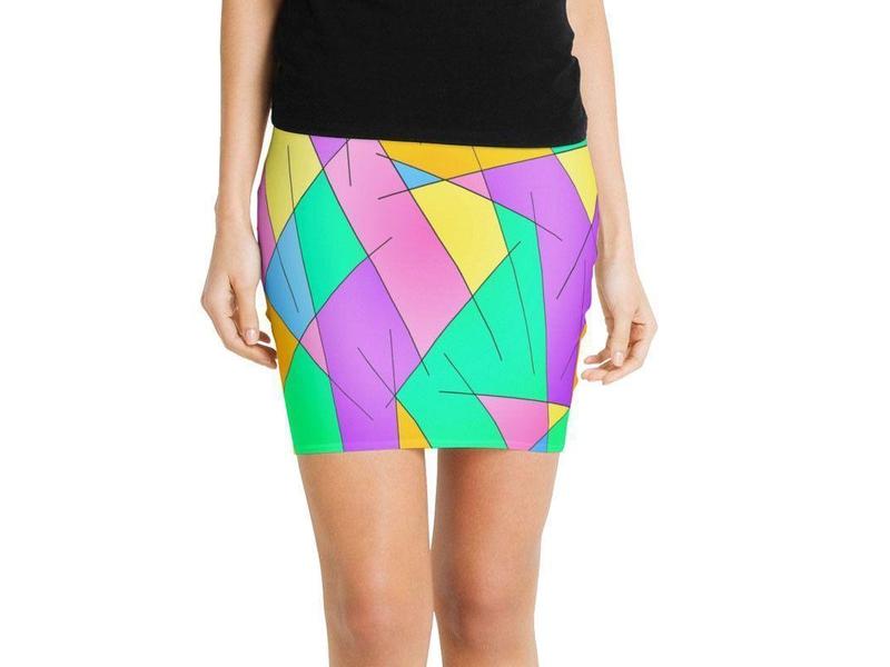 Mini Pencil Skirts-ABSTRACT LINES #1 Mini Pencil Skirts-Multicolor Light-from COLORADDICTED.COM-