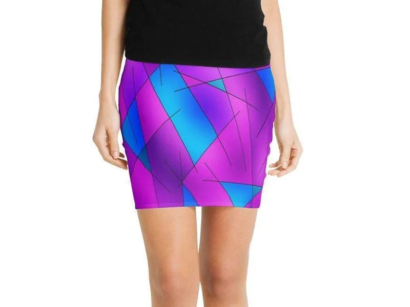 Mini Pencil Skirts-ABSTRACT LINES #1 Mini Pencil Skirts-Purples & Violets & Fuchsias & Turquoises-from COLORADDICTED.COM-