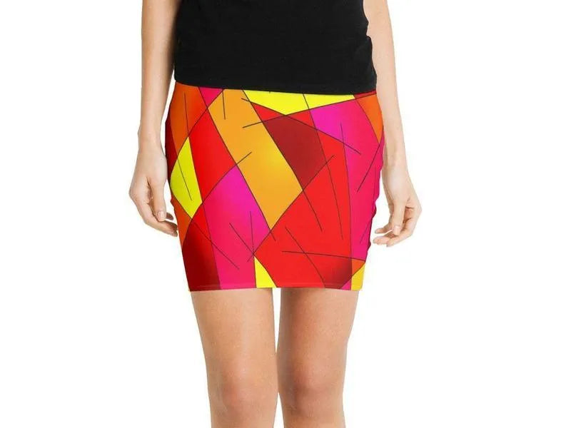 Mini Pencil Skirts-ABSTRACT LINES #1 Mini Pencil Skirts-Reds & Oranges & Yellows & Fuchsias-from COLORADDICTED.COM-
