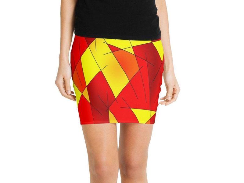 Mini Pencil Skirts-ABSTRACT LINES #1 Mini Pencil Skirts-Reds &amp; Oranges &amp; Yellows-from COLORADDICTED.COM-