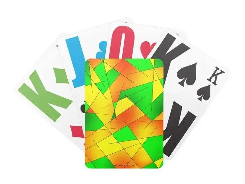 Playing Cards-ABSTRACT LINES #1 Premium Bicycle® E-Z See® LoVision® Playing Cards for visually impaired players-Greens & Oranges & Yellows-from COLORADDICTED.COM-