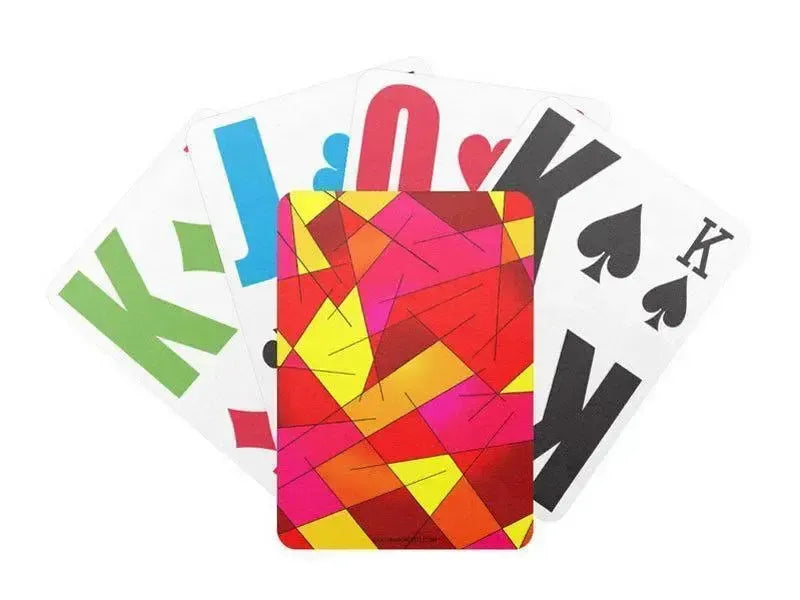 Playing Cards-ABSTRACT LINES #1 Premium Bicycle® E-Z See® LoVision® Playing Cards for visually impaired players-Reds & Oranges & Yellows & Fuchsias-from COLORADDICTED.COM-