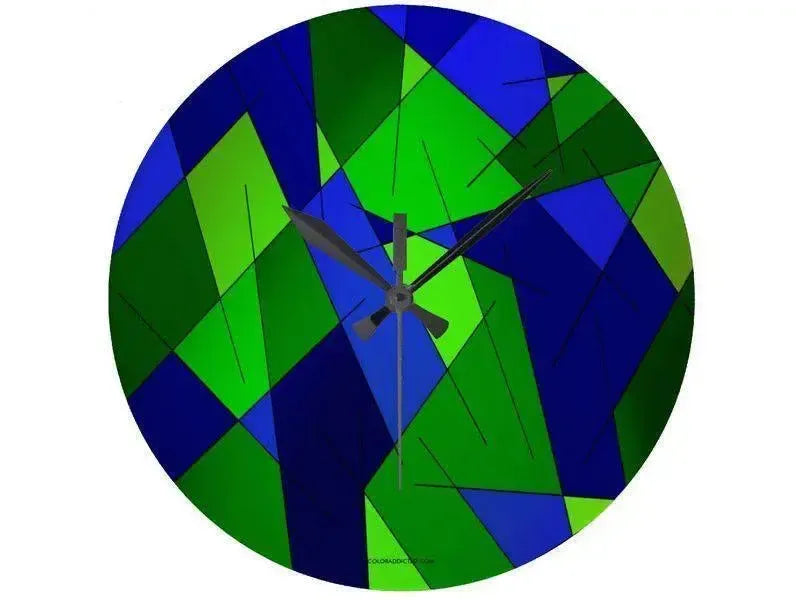 Wall Clocks-ABSTRACT LINES #1 Round Wall Clocks-Blues & Greens-from COLORADDICTED.COM-