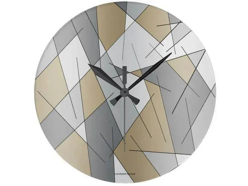 Wall Clocks-ABSTRACT LINES #1 Round Wall Clocks-Grays & Beiges-from COLORADDICTED.COM-