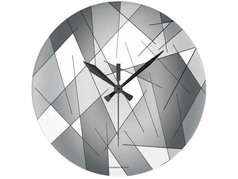 Wall Clocks-ABSTRACT LINES #1 Round Wall Clocks-Grays & White-from COLORADDICTED.COM-