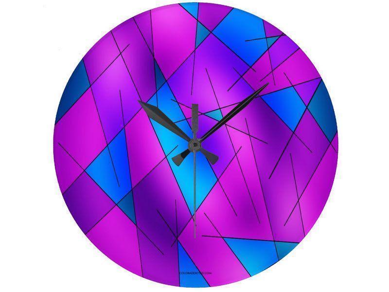 Wall Clocks-ABSTRACT LINES #1 Round Wall Clocks-Purples, Violets, Fuchsias &amp; Turquoises-from COLORADDICTED.COM-