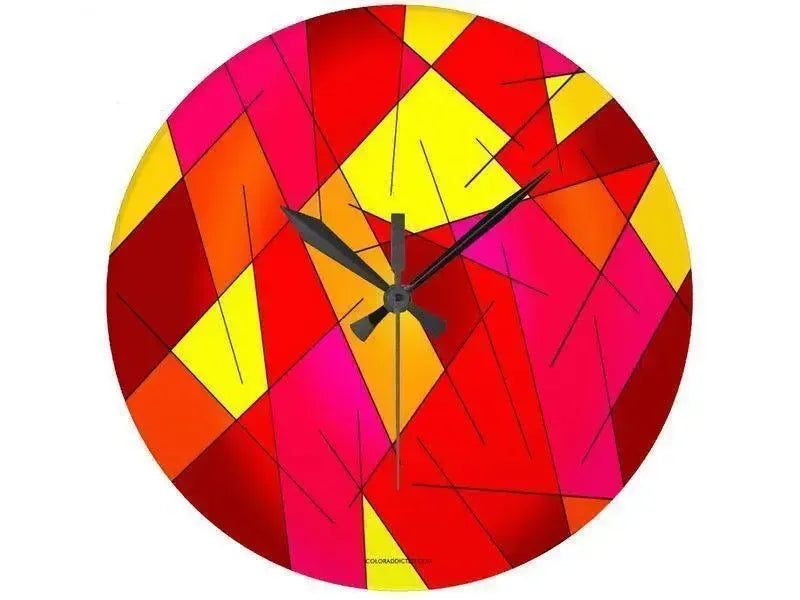 Wall Clocks-ABSTRACT LINES #1 Round Wall Clocks-Reds, Oranges, Yellows & Fuchsias-from COLORADDICTED.COM-