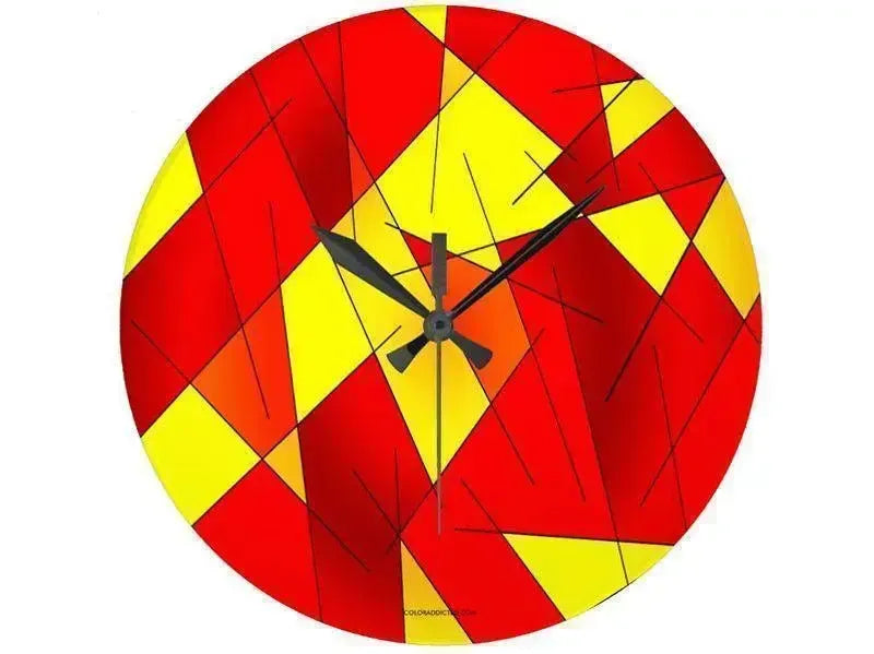 Wall Clocks-ABSTRACT LINES #1 Round Wall Clocks-Reds, Oranges & Yellows-from COLORADDICTED.COM-