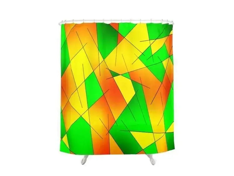 Shower Curtains-ABSTRACT LINES #1 Shower Curtains-Greens, Oranges & Yellows-from COLORADDICTED.COM-