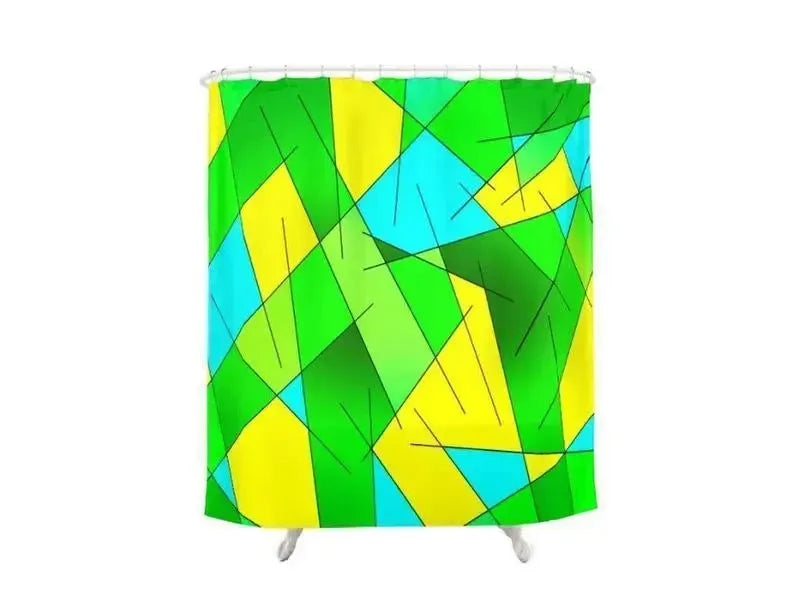 Shower Curtains-ABSTRACT LINES #1 Shower Curtains-Greens, Yellows & Light Blues-from COLORADDICTED.COM-
