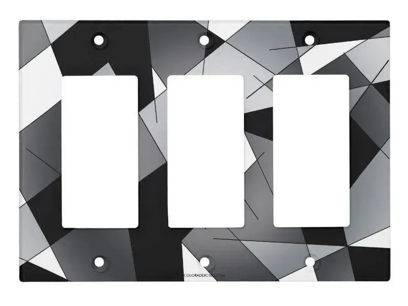 Rocker Light Switch Covers-ABSTRACT LINES #1 Single, Double & Triple-Rocker Light Switch Covers-Black & Grays & White-from COLORADDICTED.COM-