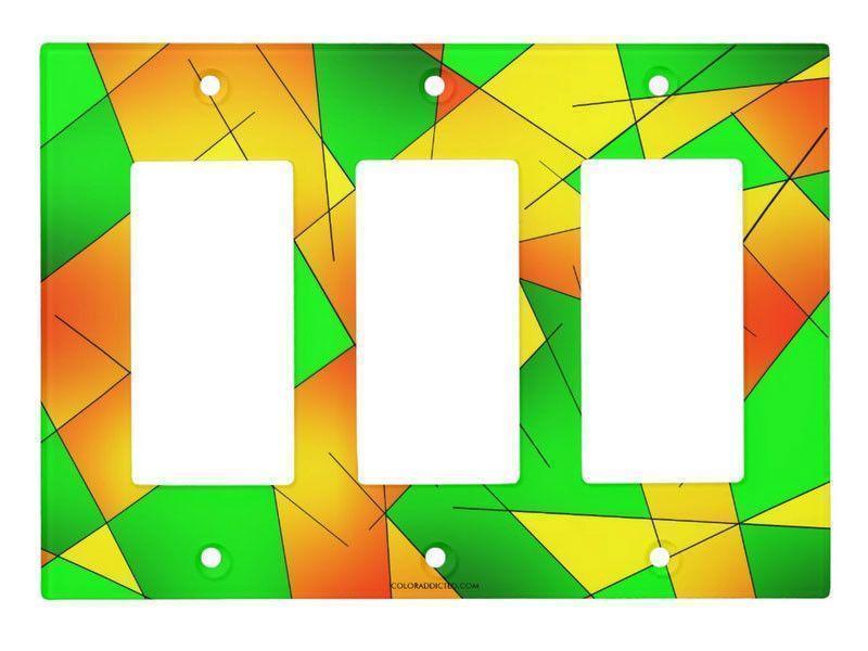 Light Switch Covers-ABSTRACT LINES #1 Single, Double &amp; Triple-Rocker Light Switch Covers-Greens &amp; Oranges &amp; Yellows-from COLORADDICTED.COM-