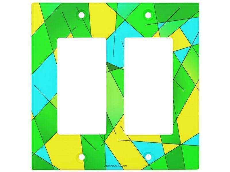 Light Switch Covers-ABSTRACT LINES #1 Single, Double &amp; Triple-Rocker Light Switch Covers-Greens &amp; Yellows &amp; Light Blues-from COLORADDICTED.COM-