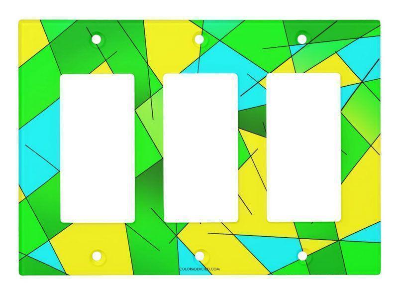 Light Switch Covers-ABSTRACT LINES #1 Single, Double &amp; Triple-Rocker Light Switch Covers-Greens &amp; Yellows &amp; Light Blues-from COLORADDICTED.COM-