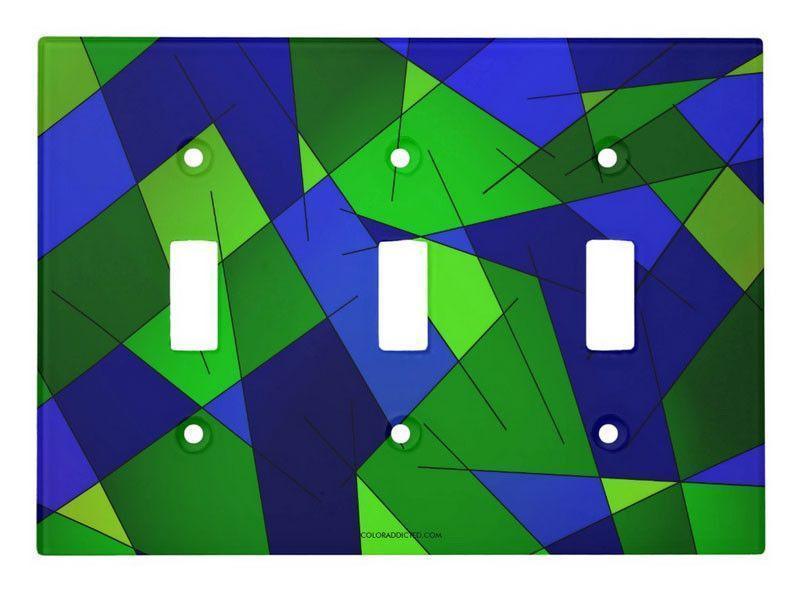 Light Switch Covers-ABSTRACT LINES #1 Single, Double &amp; Triple-Toggle Light Switch Covers-Blues &amp; Greens-from COLORADDICTED.COM-
